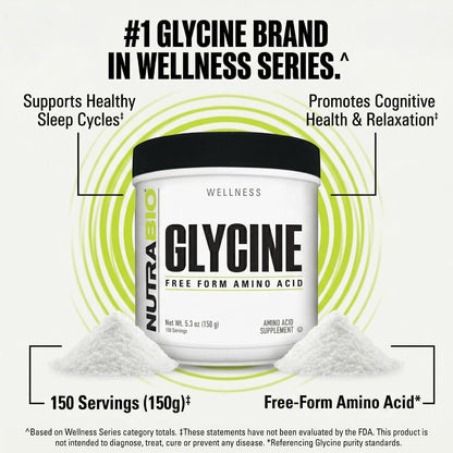 NutraBio Glycine Powder - Glycine Supplement- Free Form Amino Acid Supplement - 1000mg Serving - 150g, 150 Servings - PrimeBioHealth - canada supplements