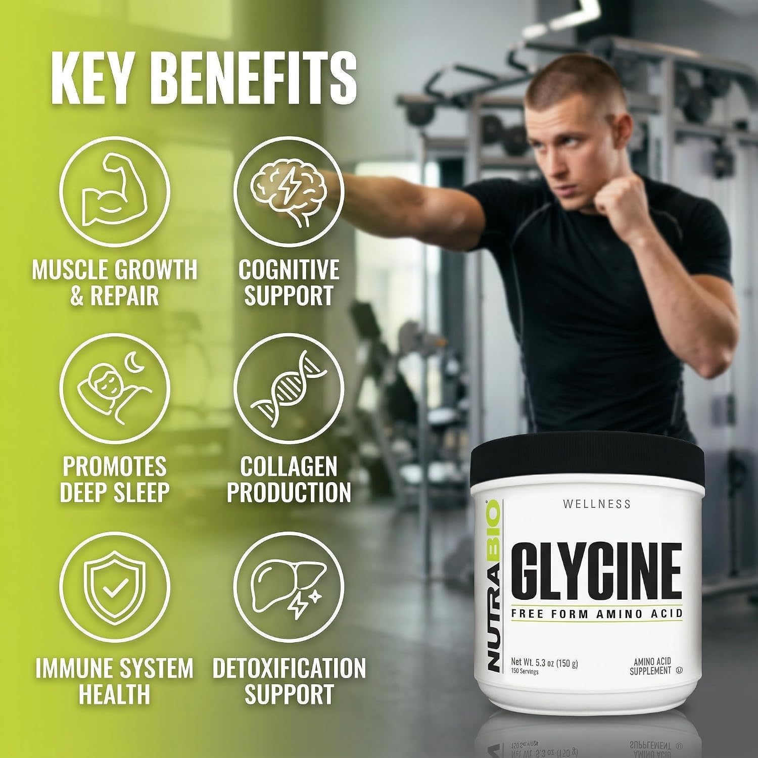 NutraBio Glycine Powder - Glycine Supplement- Free Form Amino Acid Supplement - 1000mg Serving - 150g, 150 Servings - PrimeBioHealth - canada supplements