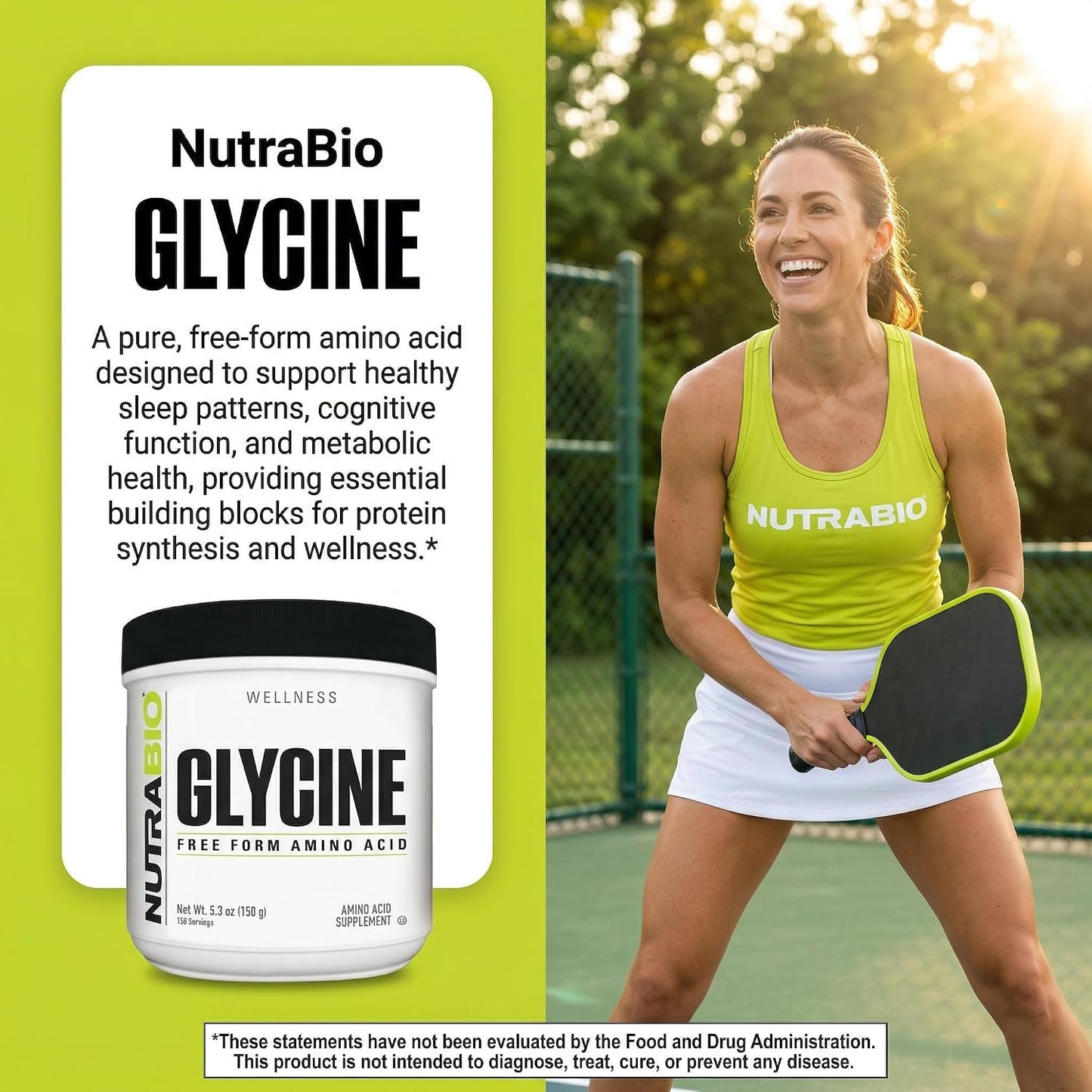 NutraBio Glycine Powder - Glycine Supplement- Free Form Amino Acid Supplement - 1000mg Serving - 150g, 150 Servings - PrimeBioHealth - canada supplements