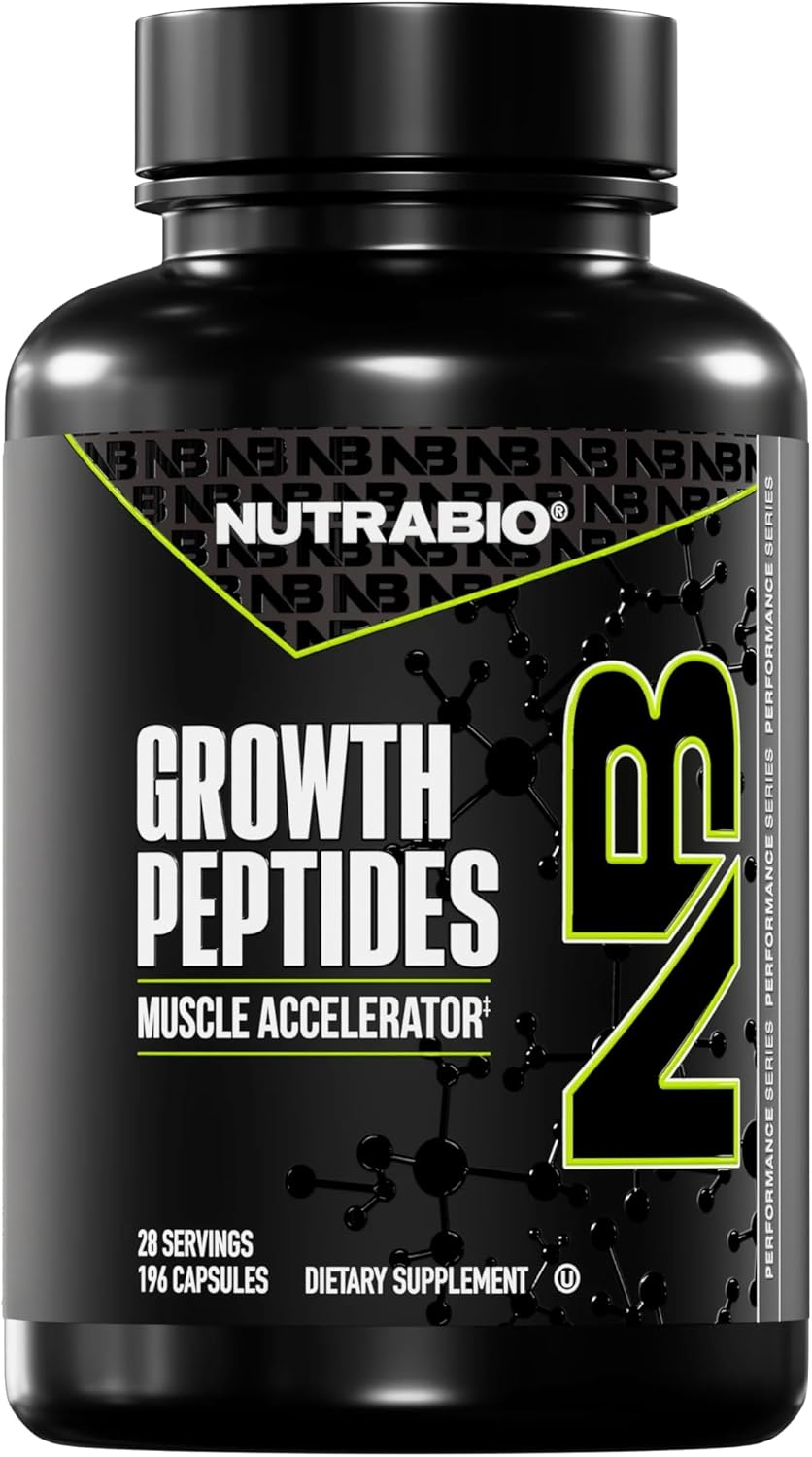 NutraBio Growth Peptides |Muscle Accelerator with DiLeucine & PeptiStrong | Peptides for Muscle Growth Men & Women- 28 Servings- 196 Capsules - PrimeBioHealth - canada supplements