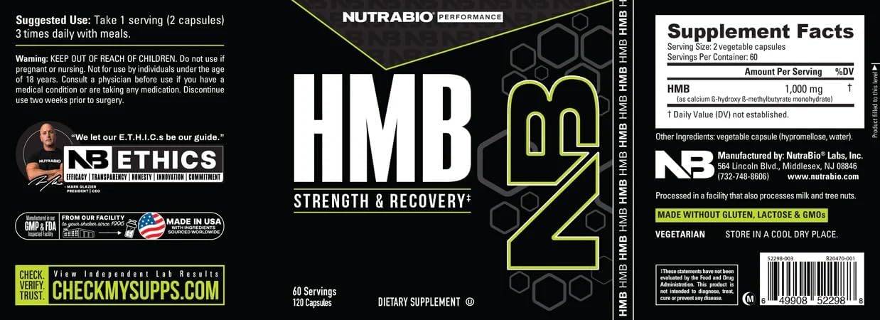NutraBio HMB Supplement, Amino Acid, 1000mg, 120 Capsules - PrimeBioHealth - canada supplements