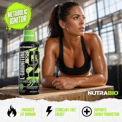 NutraBio – L-Carnitine Liquid Shots – 3000mg, (Green Apple) – 10mg of Vitamin B-5 – Zero Carbs & Sugars – Energy Production – Muscle Recovery - PrimeBioHealth - canada supplements