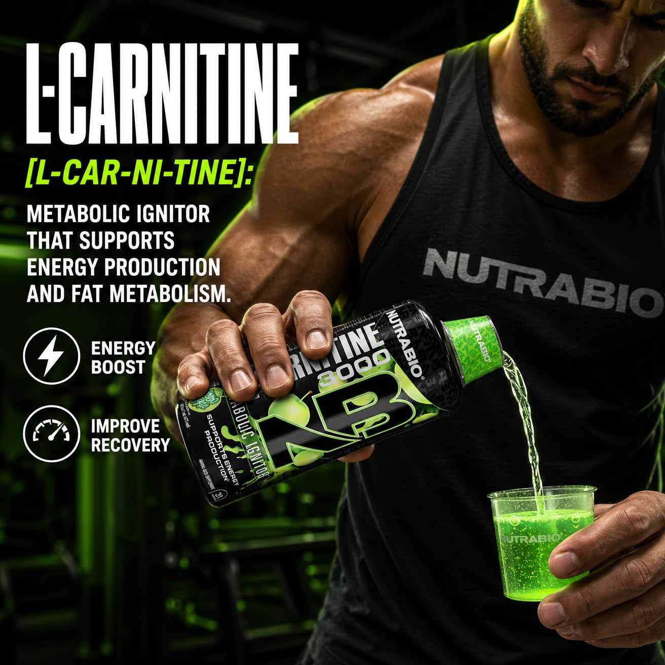 NutraBio – L-Carnitine Liquid Shots – 3000mg, (Green Apple) – 10mg of Vitamin B-5 – Zero Carbs & Sugars – Energy Production – Muscle Recovery - PrimeBioHealth - canada supplements