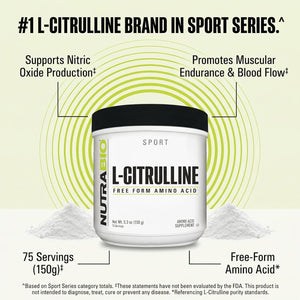 NutraBio L-Citrulline, Free Form Amino Acid, 5.3 oz (150 g) - PrimeBioHealth - canada supplements