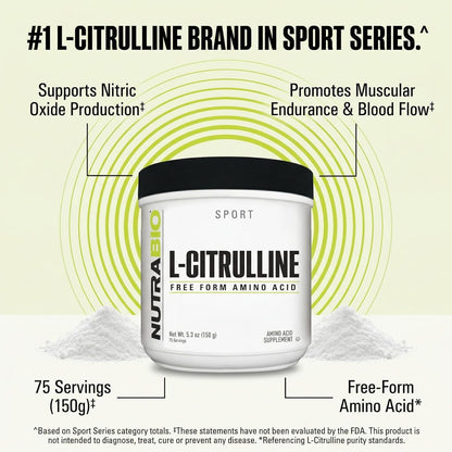 NutraBio L-Citrulline, Free Form Amino Acid, 5.3 oz (150 g) - PrimeBioHealth - canada supplements
