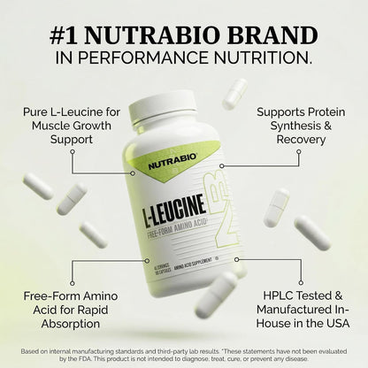 NutraBio L-Leucine Supplement - Optimal Amino Acid for Muscle Growth & Recovery - Naturally Fermented Free Form Leucine Amino Acids Supplement- Vegan, Non-GMO, Gluten Free - 400mg, 180 Capsules - PrimeBioHealth - canada supplements