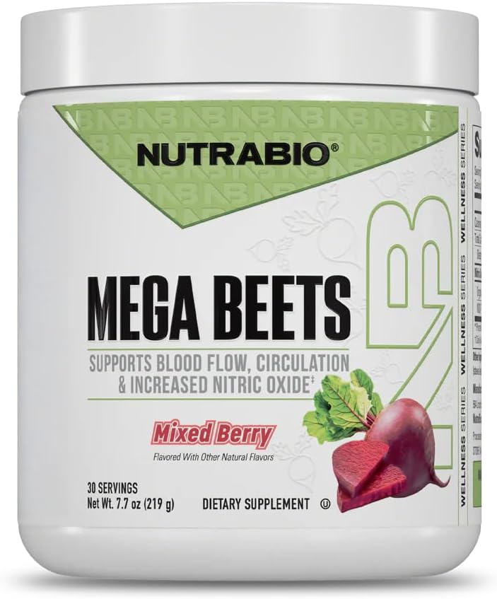 NutraBio Mega Beets Organic Beet Root Powder Nitric Oxide Superfood, NO3-T Nitrates and Antioxidants - Supports Performance, Circulation, Blood Flow, Overall Health - 30 Servings - PrimeBioHealth - canada supplements