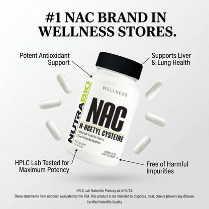 NutraBio N-Acetyl Cysteine Supplement (NAC) - 90 Capsules, 600mg Each - Powerful Anti-Oxidant - Immune Support - Boost Glutathione - PrimeBioHealth - canada supplements