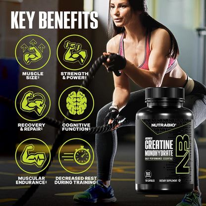 NutraBio Pure Micronized Creatine Monohydrate Capsules, Creatine Pills, Supports Bulk Muscle Energy, Recovery, and Strength - Keto Friendly, Kosher, Creatine Nutritional Supplement for Men and Women - PrimeBioHealth - canada supplements