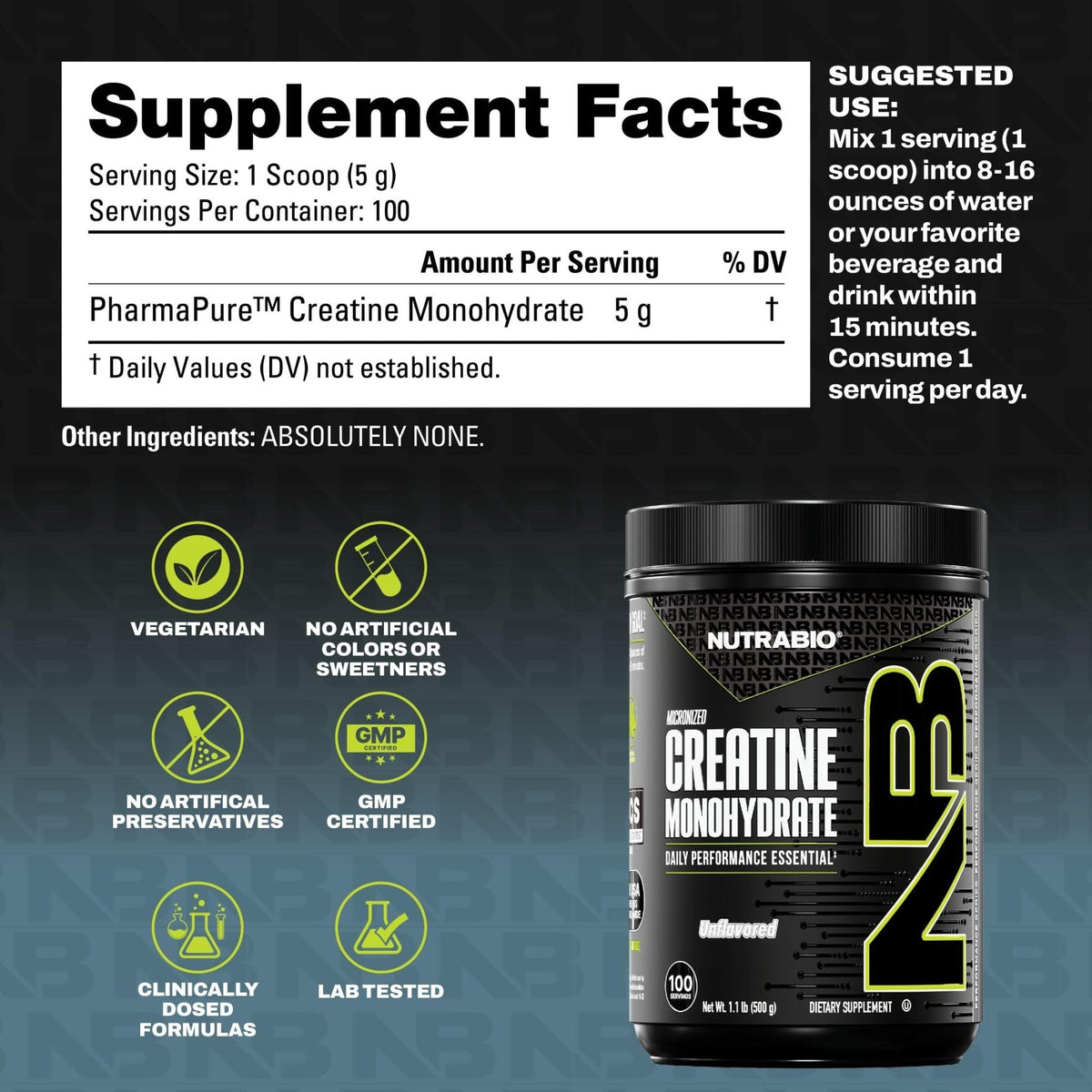 NutraBio Pure Micronized Creatine Monohydrate Powder Supplement, Unflavored, (300 g) - Supports Bulk Muscle Energy, Recovery, and Strength - HPLC Tested Creatine Powder Supplement for Men and Women - PrimeBioHealth - canada supplements