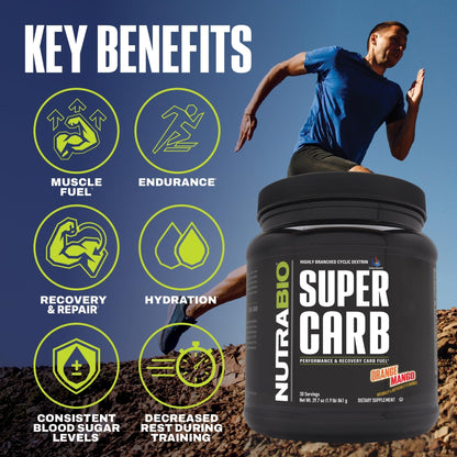 NutraBio Super Carb, Carbohydrate Powder with Cluster Dextrin & Electrolytes, Advanced Carb Supplement Powder for Workout Fuel, Performance, and Muscle Recovery, Cyclic Dextrin, Unflavored, 30 Sv - PrimeBioHealth - canada supplements