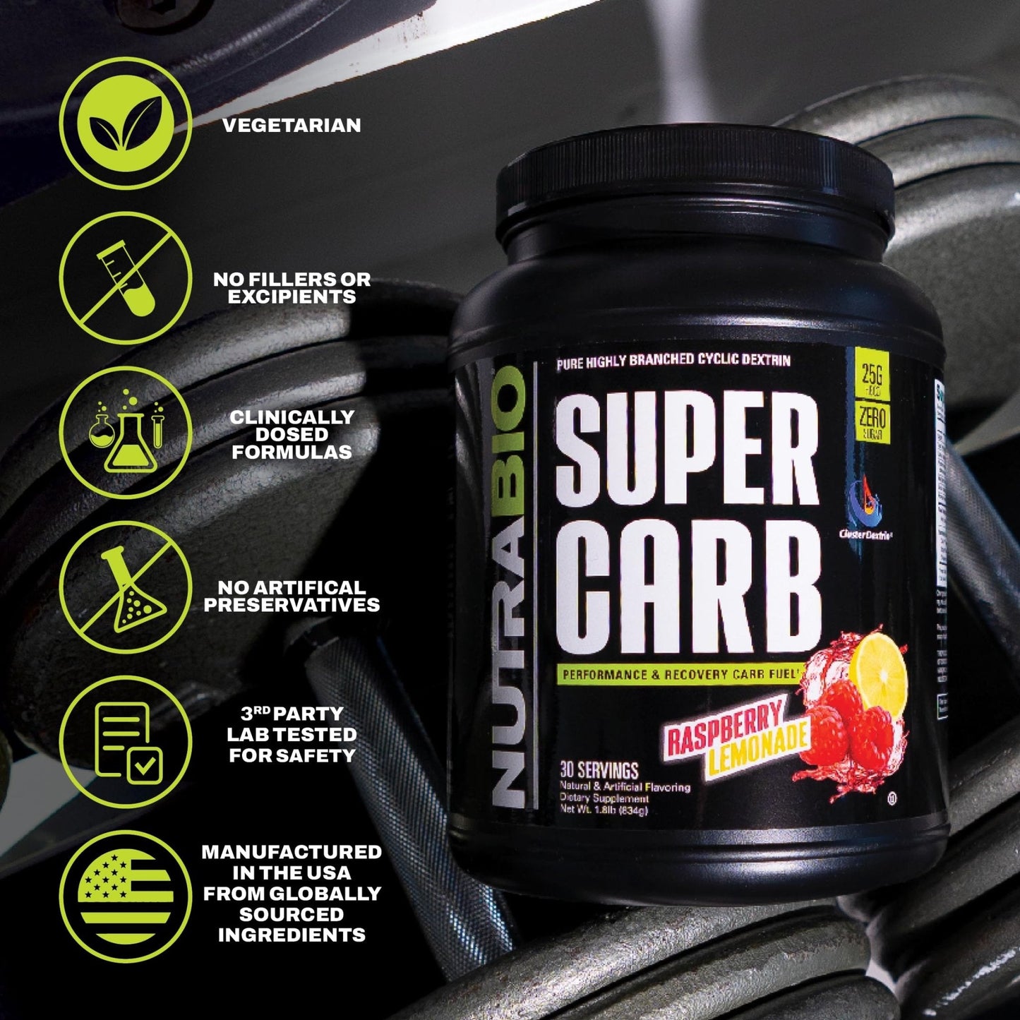 NutraBio Super Carb, Carbohydrate Powder with Cluster Dextrin & Electrolytes, Advanced Carb Supplement Powder for Workout Fuel, Performance, and Muscle Recovery, Cyclic Dextrin, Unflavored, 30 Sv - PrimeBioHealth - canada supplements