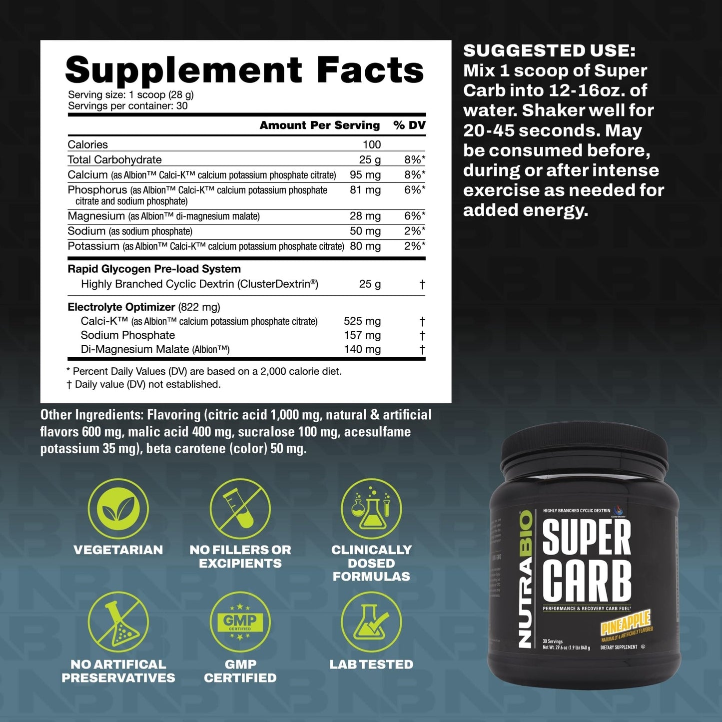 NutraBio Super Carb, Carbohydrate Powder with Cluster Dextrin & Electrolytes, Advanced Carb Supplement Powder for Workout Fuel, Performance, and Muscle Recovery, Cyclic Dextrin, Unflavored, 30 Sv - PrimeBioHealth - canada supplements