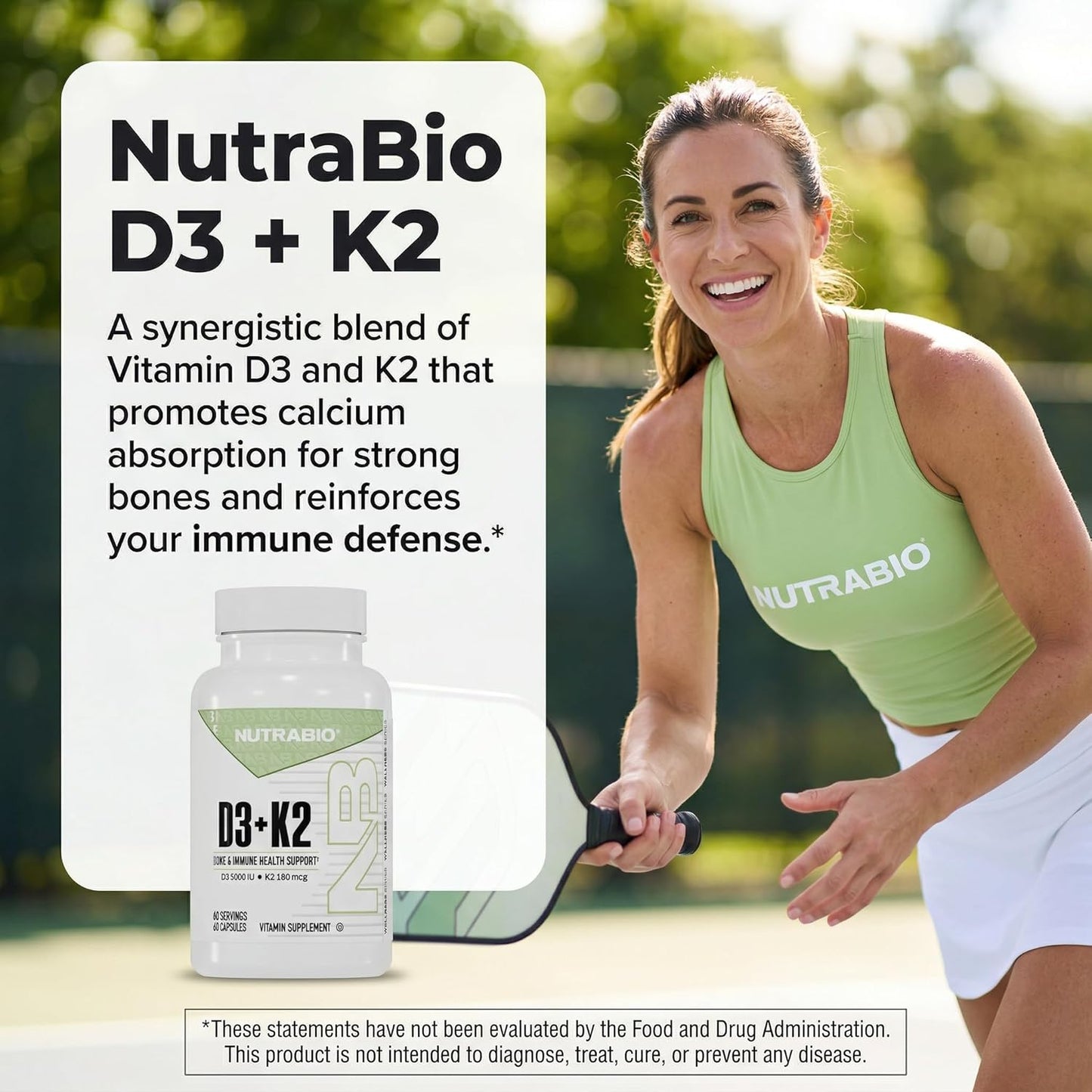 NutraBio Vitamin D3 K2 | 5000 IU D3 as Cholecalciferol with Vitamin K2 as MENA-Q MK7 (180mcg) | Support Bone and Heart Health | Non-GMO, Gluten Free, Lactose Free | 60 Vegetable Capsules - PrimeBioHealth - canada supplements