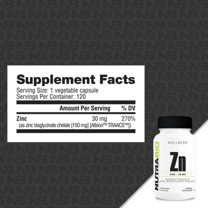NutraBio Zinc Chelate Mineral Supplement - for Proper Growth, Development, and Immune Health - 30mg of Zinc per Vegetarian Capsules - 120 Servings - PrimeBioHealth - canada supplements