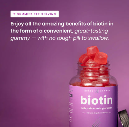 NutraChamps (2 Pack) Biotin Gummies 10,000mcg [High Potency] for Healthy Hair, Skin & Nails for Adults & Kids - 5000mcg in Each Gummy Vitamin - Vegan, Non-GMO - PrimeBioHealth - canada supplements