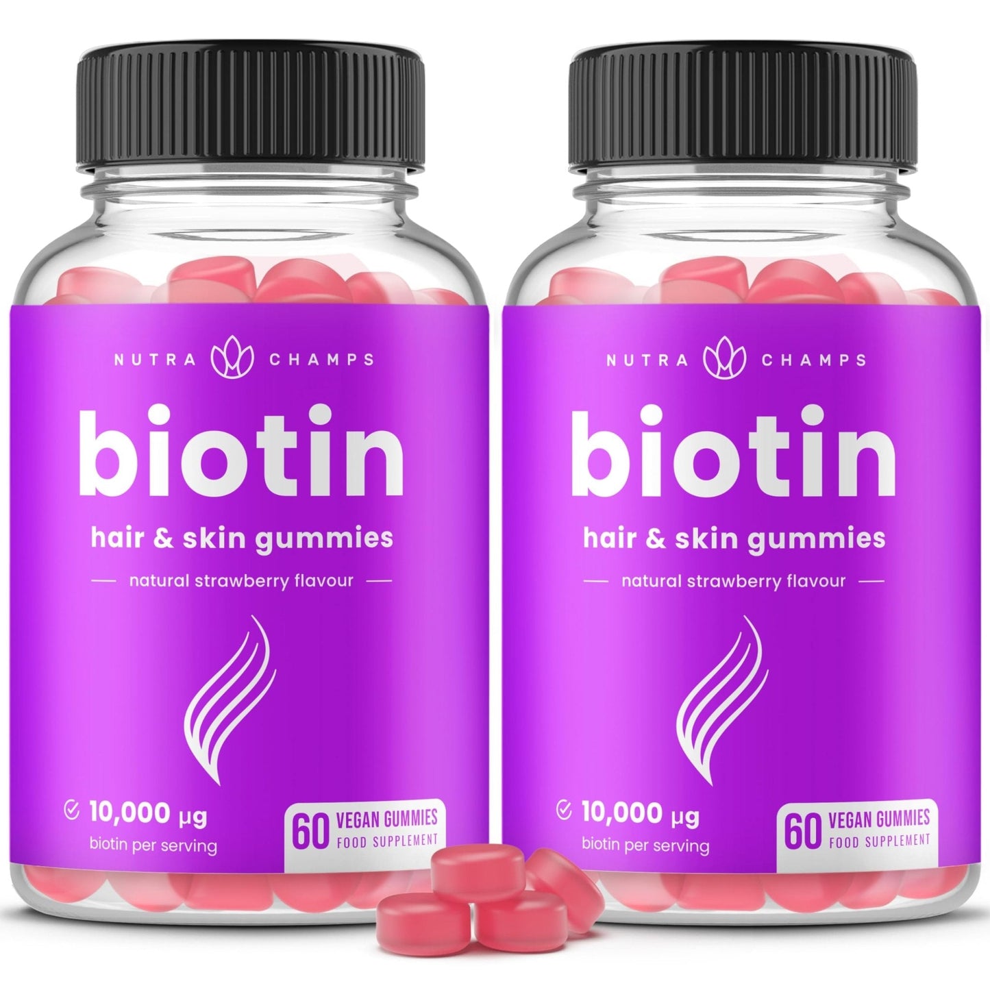 NutraChamps (2 Pack) Biotin Gummies 10,000mcg [High Potency] for Healthy Hair, Skin & Nails for Adults & Kids - 5000mcg in Each Gummy Vitamin - Vegan, Non-GMO - PrimeBioHealth - canada supplements