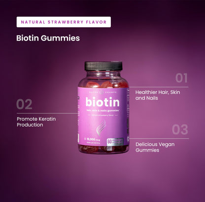 NutraChamps (2 Pack) Biotin Gummies 10,000mcg [High Potency] for Healthy Hair, Skin & Nails for Adults & Kids - 5000mcg in Each Gummy Vitamin - Vegan, Non-GMO - PrimeBioHealth - canada supplements