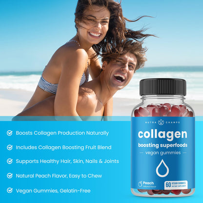 NutraChamps Collagen Boosting Gummies, Collagen Booster Gummy for Natural Collagen Production, Vegan Pectin Supplements Chews for Women & Men, - PrimeBioHealth - canada supplements