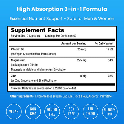 NutraChamps Magnesium Zinc & Vitamin D3 Supplement - Most Bioavailable Forms; Magnesium Glycinate, Malate, Citrate - Bone, Muscle & Heart Health, - PrimeBioHealth - canada supplements
