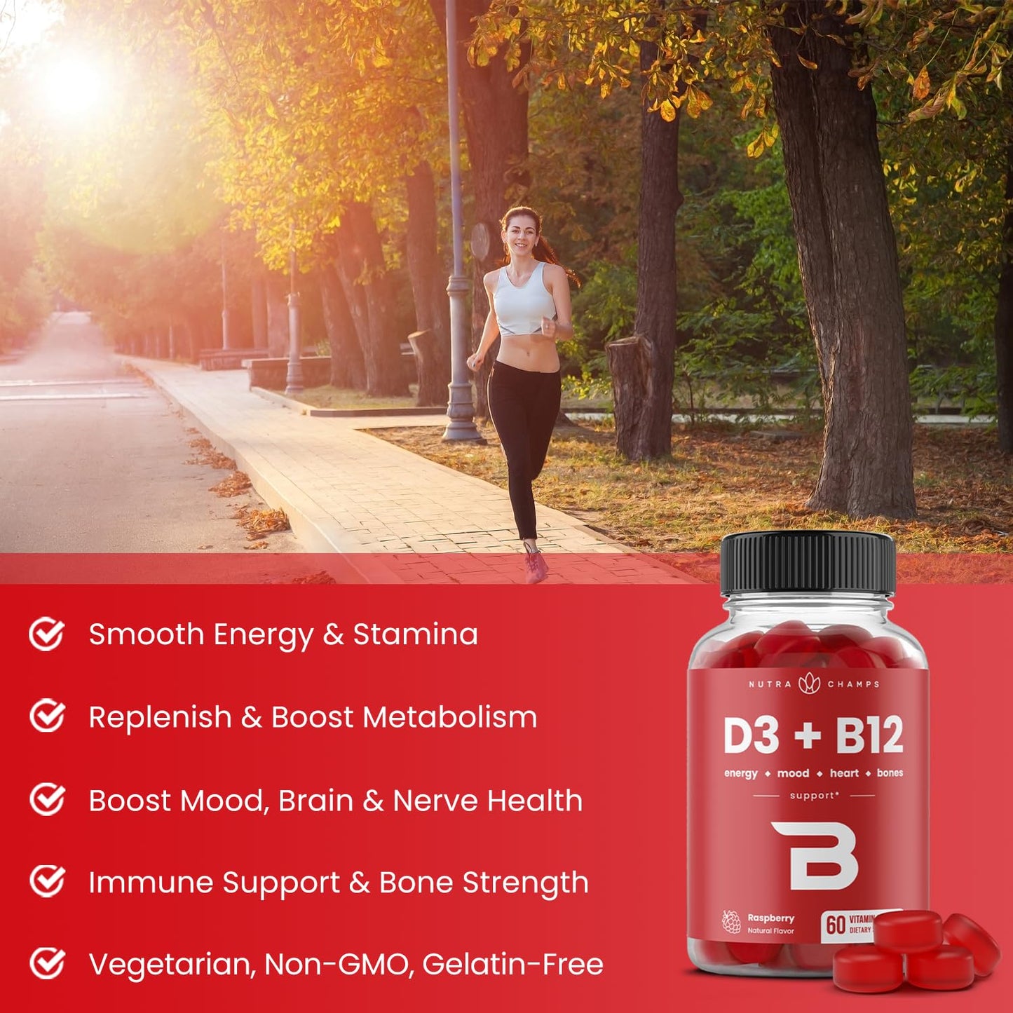 NutraChamps Vitamin D3 & B12, Methyl B12 Gummies for Adults & Kids, Enhanced with Vitamin D 3 & B9 Vitamin Folate, Natural Energy, Mood - PrimeBioHealth - canada supplements