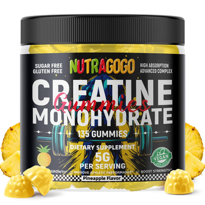 NUTRAGOGO NSF Certified Creatine Gummy - Creatine Monohydrate Gummies for Men & Women-5g of Creatine Monohydrate per Serving - Sugar Free,Vegan, Pineapple Electrolyte Chews, 135 Count - PrimeBioHealth - canada supplements