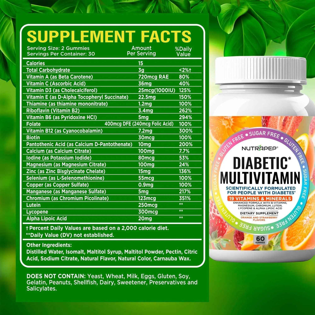 NutraPep Premium Multivitamin Chewable Gummies for Women & Men - Sugar-Free & Gluten Free Supplement Vitamins