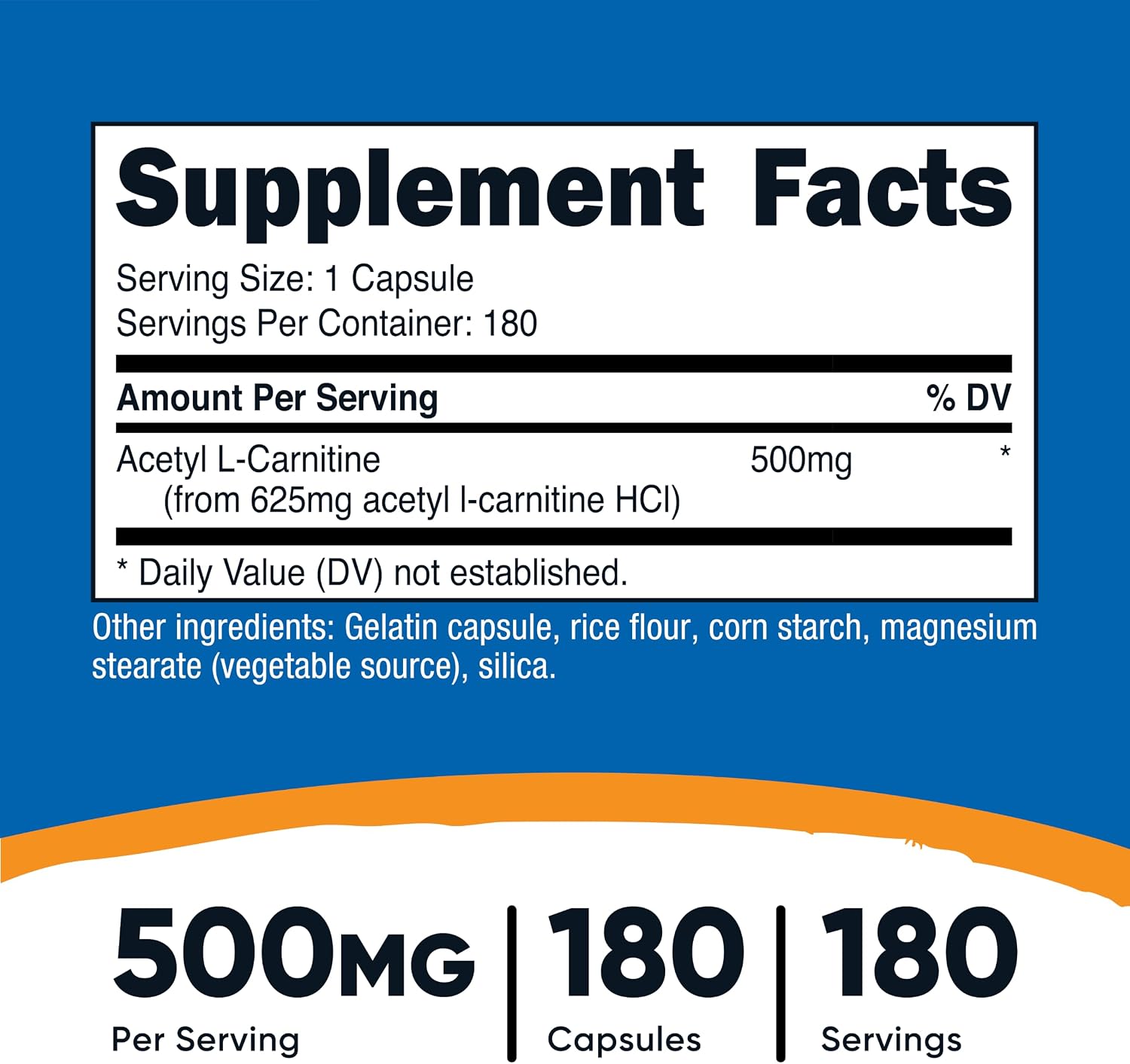 Nutricost Acetyl L-Carnitine (ALCAR) 500mg, 180 Capsules | GMO-Free and Gluten Free, 180 Servings - PrimeBioHealth - canada supplements
