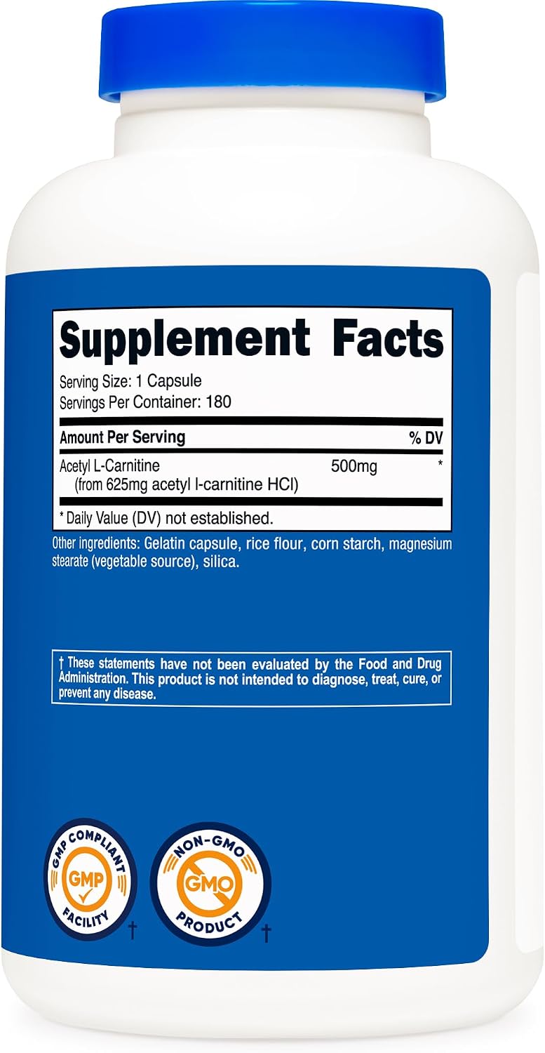 Nutricost Acetyl L-Carnitine (ALCAR) 500mg, 180 Capsules | GMO-Free and Gluten Free, 180 Servings - PrimeBioHealth - canada supplements