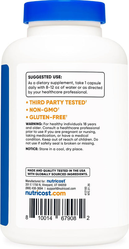 Nutricost Acetyl L-Carnitine (ALCAR) 500mg, 180 Capsules | GMO-Free and Gluten Free, 180 Servings - PrimeBioHealth - canada supplements