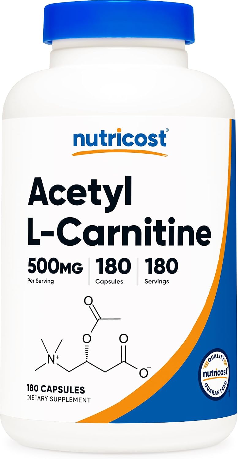 Nutricost Acetyl L-Carnitine (ALCAR) 500mg, 180 Capsules | GMO-Free and Gluten Free, 180 Servings - PrimeBioHealth - canada supplements