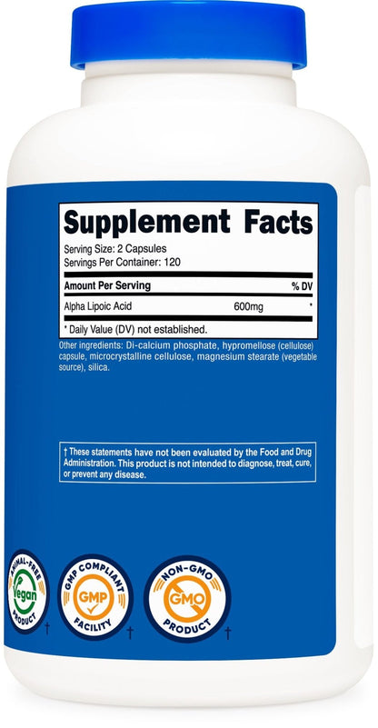 Nutricost Alpha Lipoic Acid 600mg Per Serving, 240 Capsules - Gluten Free, Vegetarian Capsules, Soy Free & Non-GMO - PrimeBioHealth - canada supplements