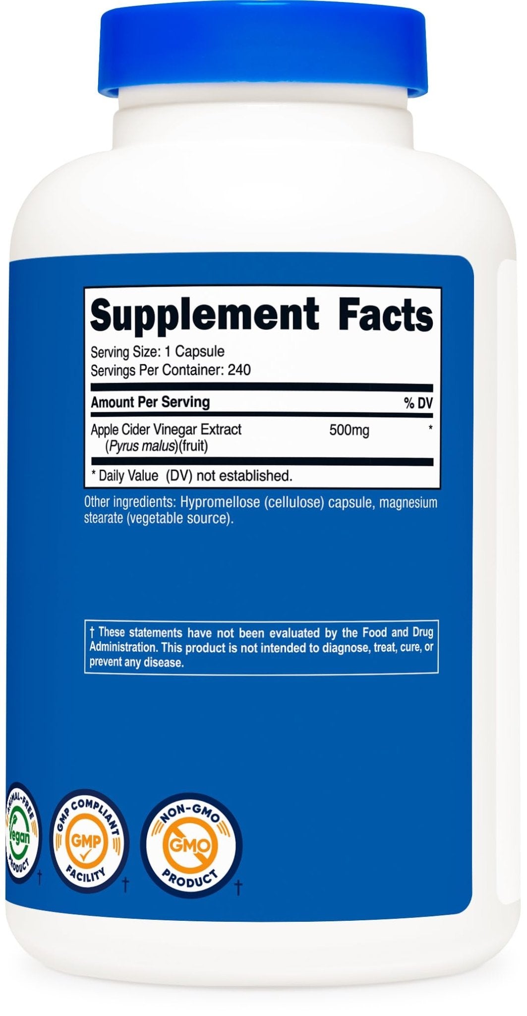 Nutricost Apple Cider Vinegar Capsules 500mg, 240 Vegetarian Capsules - Natural, Vegetarian, GMP, Non-GMO and Gluten Free - PrimeBioHealth - canada supplements