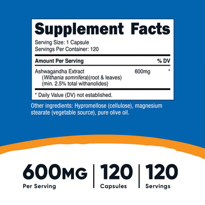 Nutricost Ashwagandha Herbal Supplement 600mg, 120 Capsules | Vegetarian, Non-GMO, Gluten Free, Ashwagandha Root - PrimeBioHealth - canada supplements