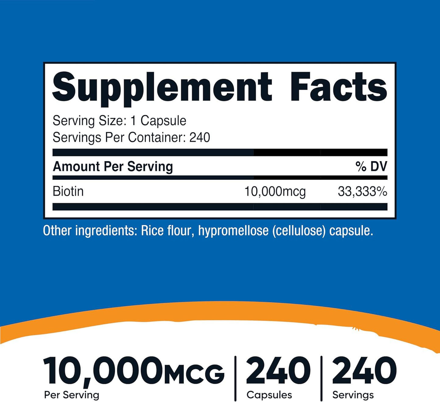 Nutricost Biotin (Vitamin B7) 10,000mcg (10mg) Vitamin Supplement, 240 Capsules - Vegetarian, Gluten Free, Quick Release, Non-GMO - PrimeBioHealth - canada supplements