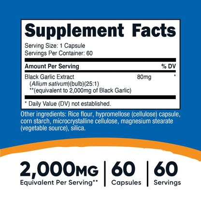 Nutricost Black Garlic Extract 60 Capsules for 60 Servings Per Bottle - Aged Black Garlic Extract, Vegan - PrimeBioHealth - canada supplements
