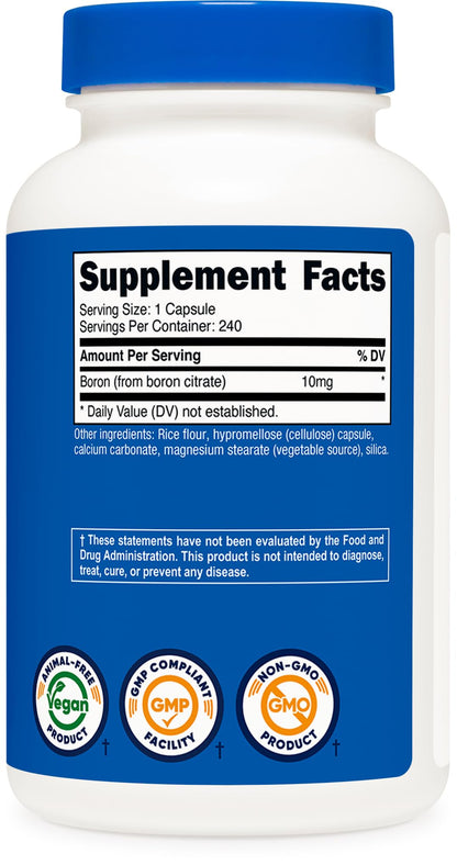 Nutricost Boron Capsules 10mg, 240 Vegetarian Capsules, Gluten Free and Non-GMO - PrimeBioHealth - canada supplements
