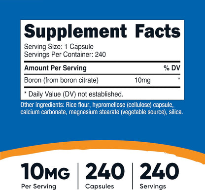 Nutricost Boron Capsules 10mg, 240 Vegetarian Capsules, Gluten Free | GMO-Free - PrimeBioHealth - canada supplements