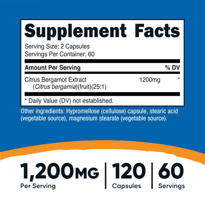 Nutricost Citrus Bergamot Capsules 1,200mg, 120 Capsules - 25:1 Bergamot Extract - 60 Servings, Gluten Free, Vegan & Non-GMO - PrimeBioHealth - canada supplements