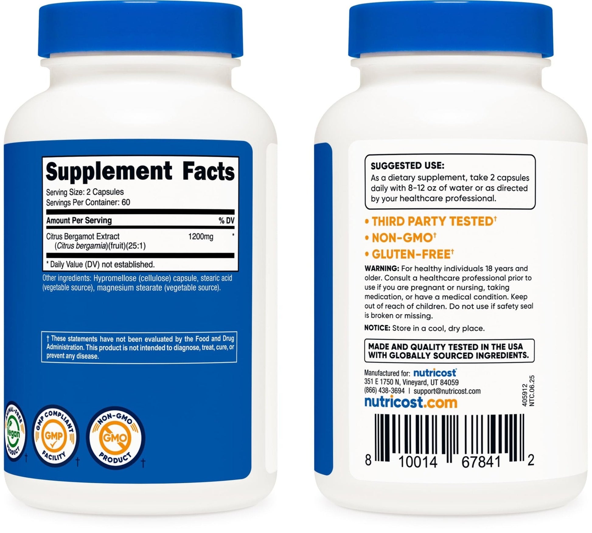 Nutricost Citrus Bergamot Capsules 1,200mg, 120 Capsules - 25:1 Bergamot Extract - 60 Servings, Gluten Free, Vegan & Non-GMO - PrimeBioHealth - canada supplements