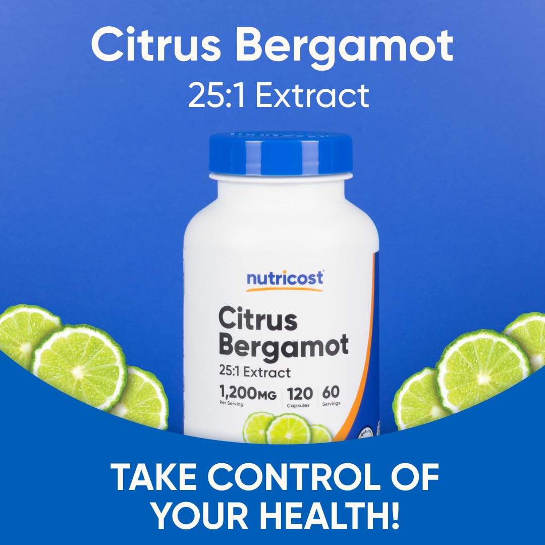 Nutricost Citrus Bergamot Capsules 1,200mg, 120 Capsules, 60 Servings | 25:1 Bergamot Extract, Gluten Free, Vegan, GMO-Free - PrimeBioHealth - canada supplements