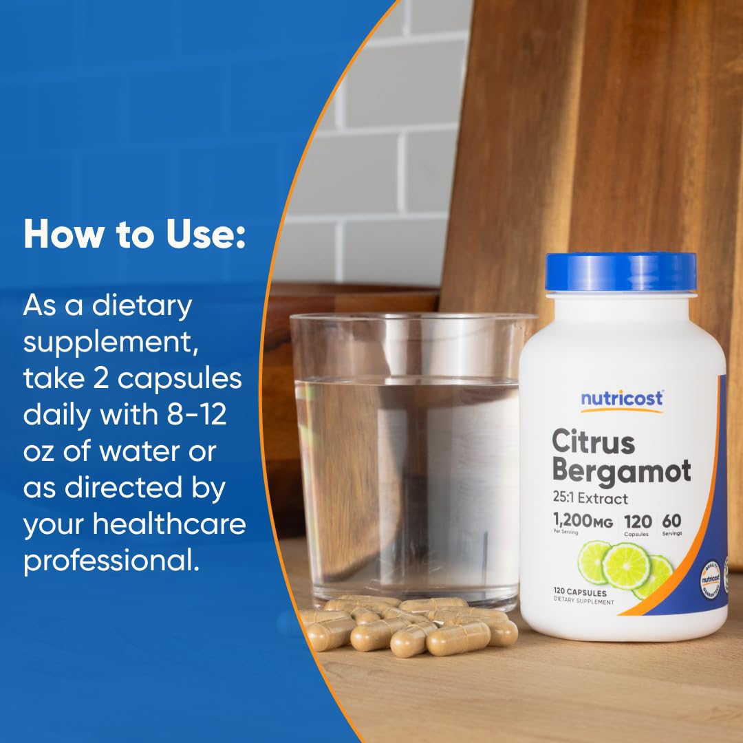 Nutricost Citrus Bergamot Capsules 1,200mg, 120 Capsules, 60 Servings | 25:1 Bergamot Extract, Gluten Free, Vegan, GMO-Free - PrimeBioHealth - canada supplements