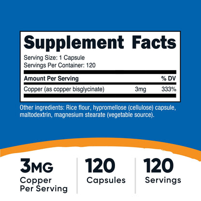 Nutricost Copper Glycinate Capsules (120 Capsules, 3MG Copper per Serving) - Non GMO, Vegan - PrimeBioHealth - canada supplements