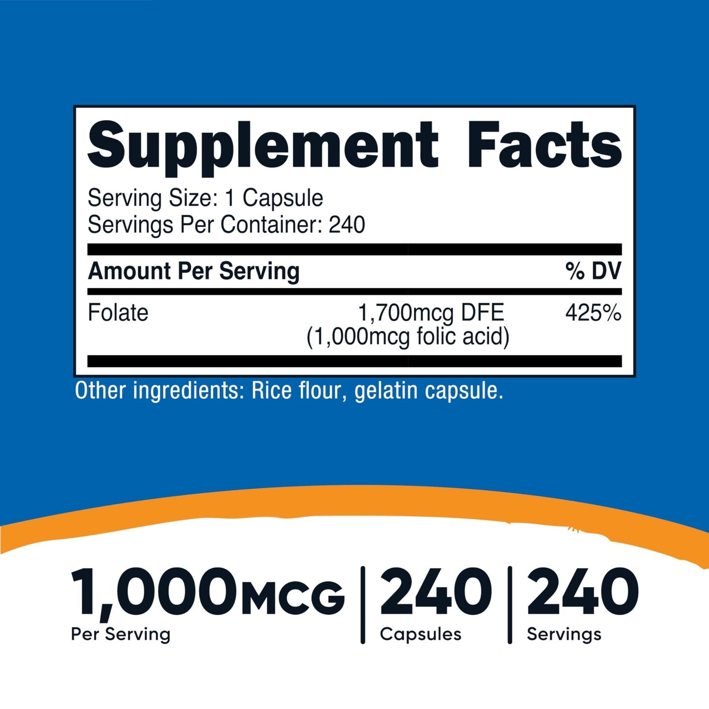 Nutricost Folic Acid (Vitamin B9) 1000 mcg, 240 Capsules - PrimeBioHealth - canada supplements