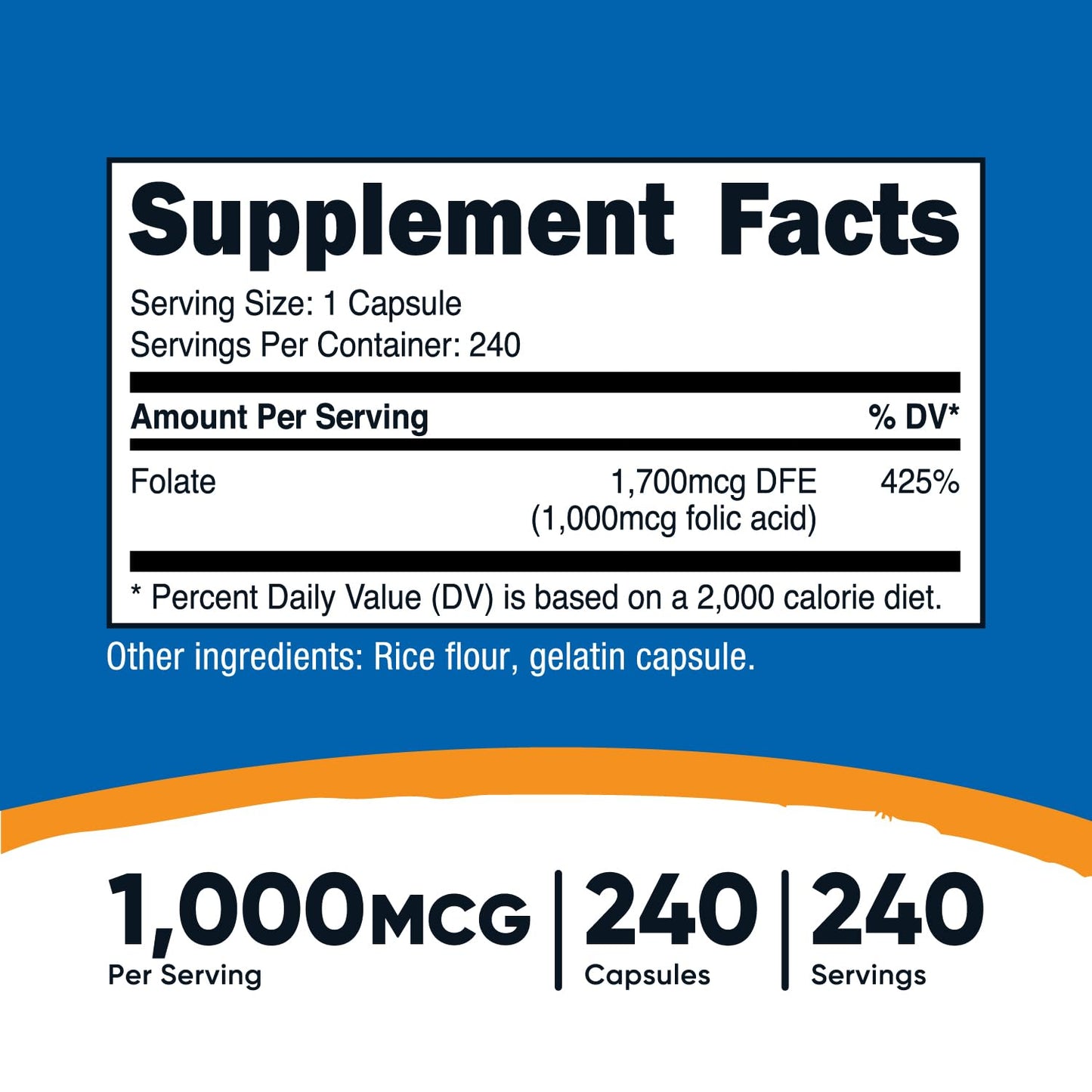 Nutricost Folic Acid (Vitamin B9) 1000 mcg, 240 Capsules - PrimeBioHealth - canada supplements