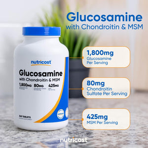 Nutricost Glucosamine 1800mg with Chondroitin & MSM, 240 Tablets, 120 Servings - PrimeBioHealth - canada supplements
