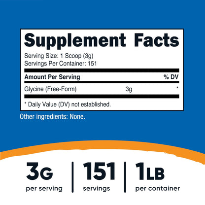 Nutricost Glycine Powder 1lb - Non-GMO, Gluten Free - PrimeBioHealth - canada supplements