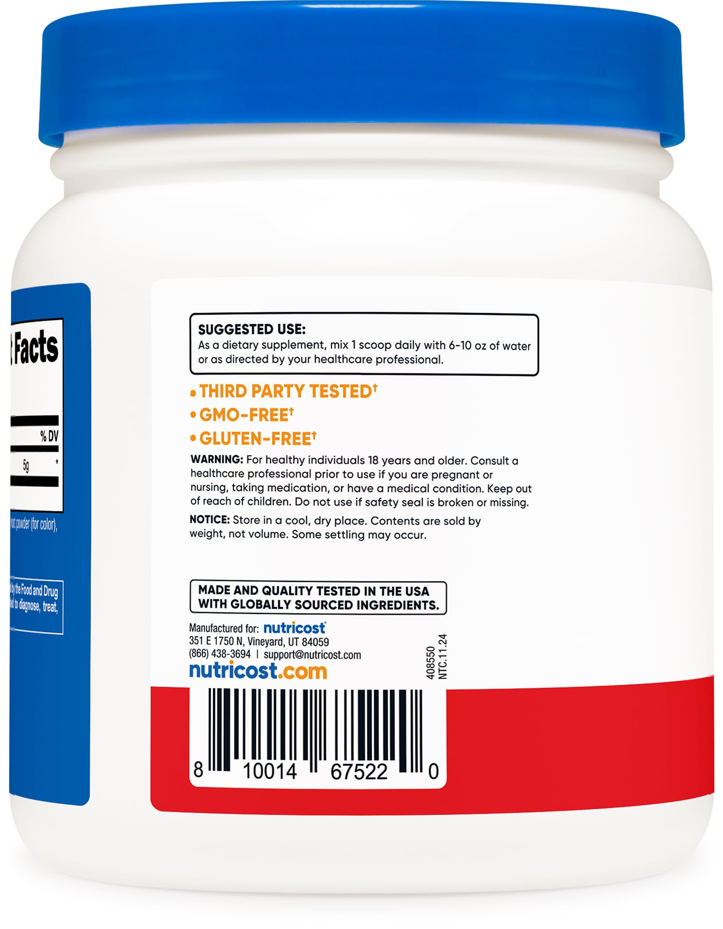 Nutricost L-Glutamine Powder (500 Grams) Unflavored - Gluten Free & Non-GMO, 100 Servings - PrimeBioHealth - canada supplements
