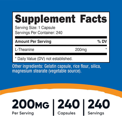 Nutricost L-Theanine 200mg, 240 Capsules - Double Strength - PrimeBioHealth - canada supplements