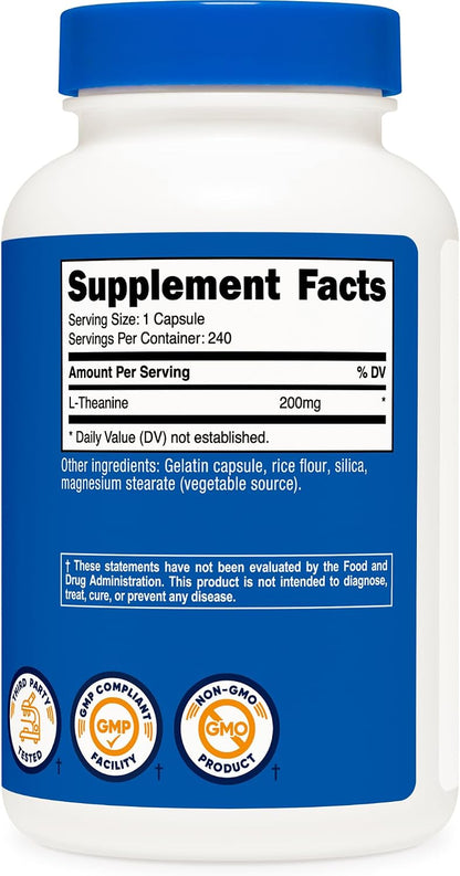 Nutricost L-Theanine 200mg, 240 Capsules - Double Strength - PrimeBioHealth - canada supplements